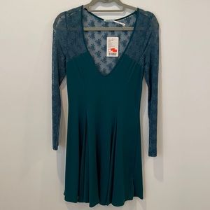 NWT Urban Outfitters Lace Emerald Skater Dress